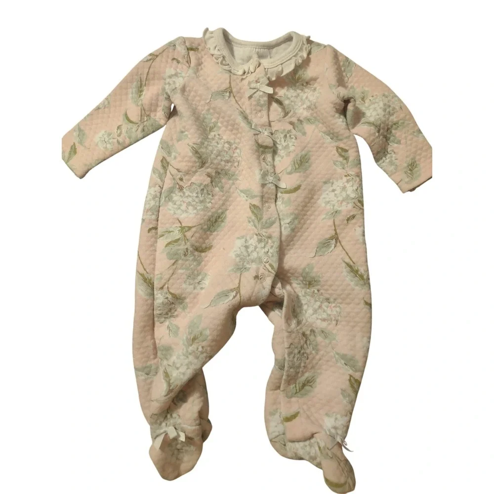 Laura‎ Ashley Baby Pink Quilted Hydrangea Floral Footie Sleeper 6-9 Months